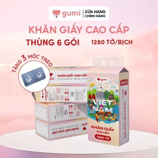 Thùng 6 bịch Khăn Giấy Gumi treo tường tiện lợi, an toàn Giấy ăn Gumi (Tặng kèm 3 móc treo tường)