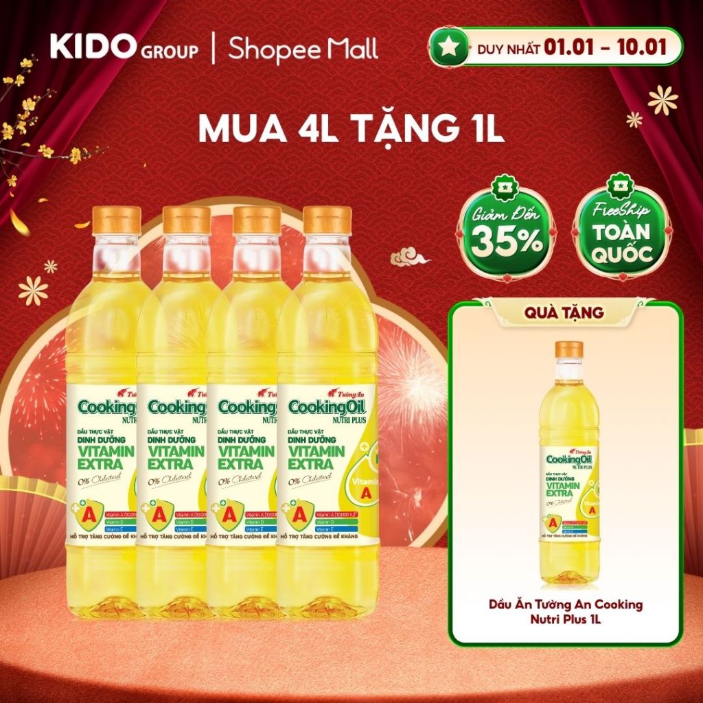 [Tặng chai 1L] Combo 4 chai Dầu Ăn Tường An Cooking Nutri Plus 1L