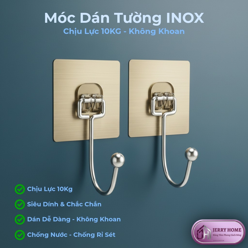 Combo 50 Móc Dán Inox – Móc Treo Đồ Nhà Bếp, Phòng Tắm, Tiện Lợi, Chịu Lực Jerry Home