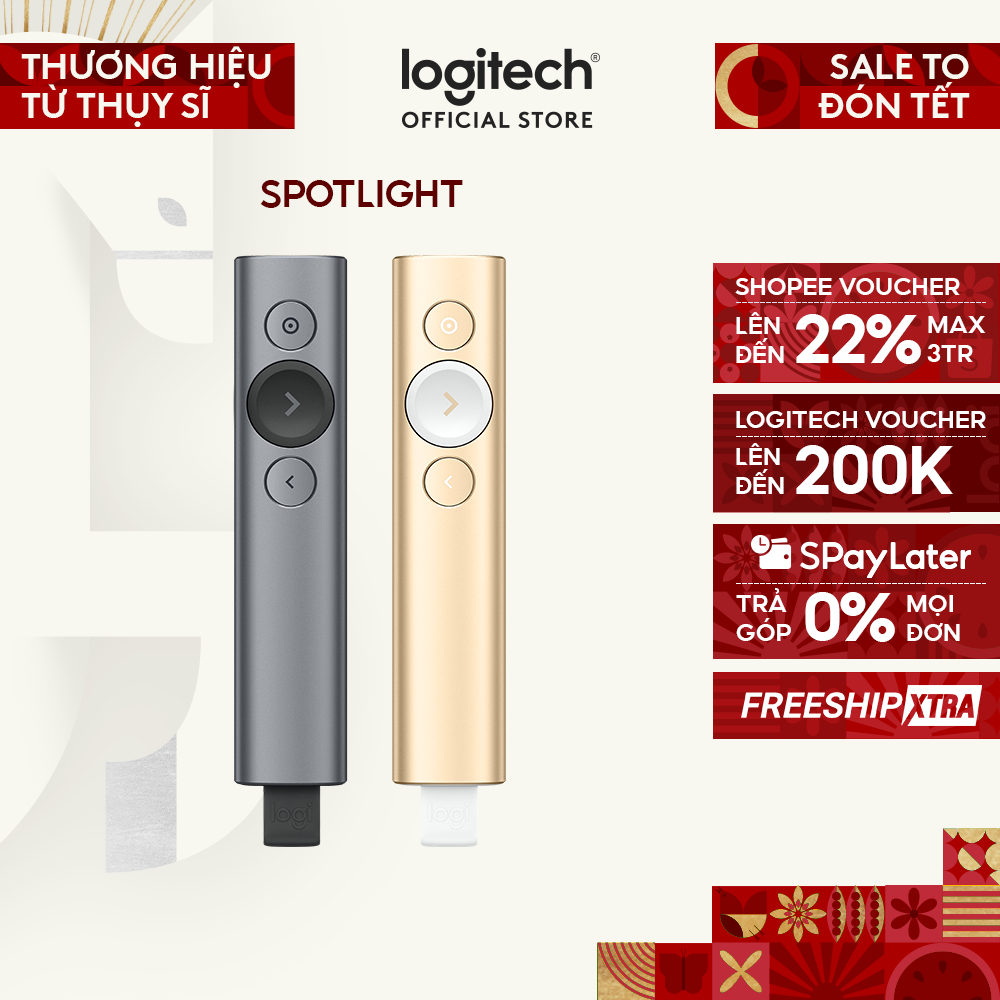 Bút trình chiếu không dây 30m Logitech Spotlight - Bluetooth, USB, phóng to để nhấn mạnh
