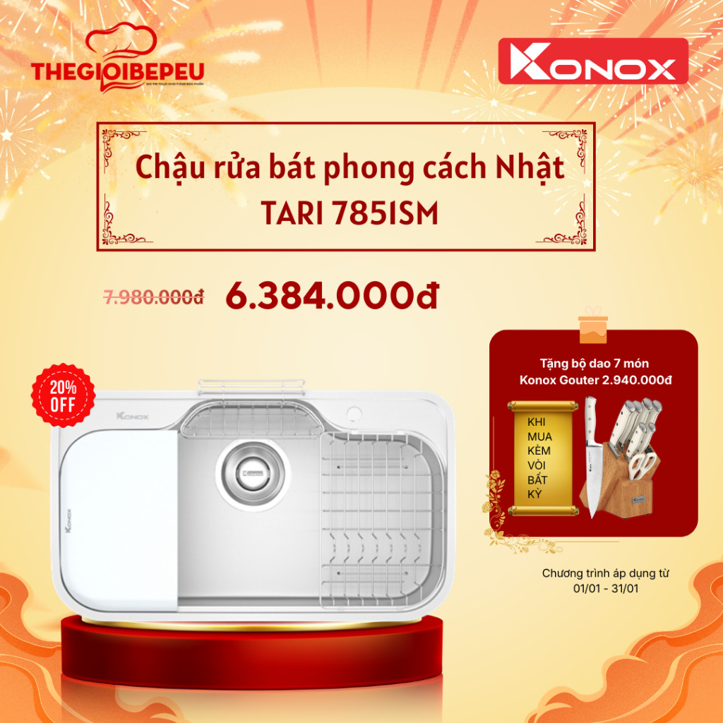 Chậu rửa bát phong cách Nhật bề mặt mịn Tari 7851SM