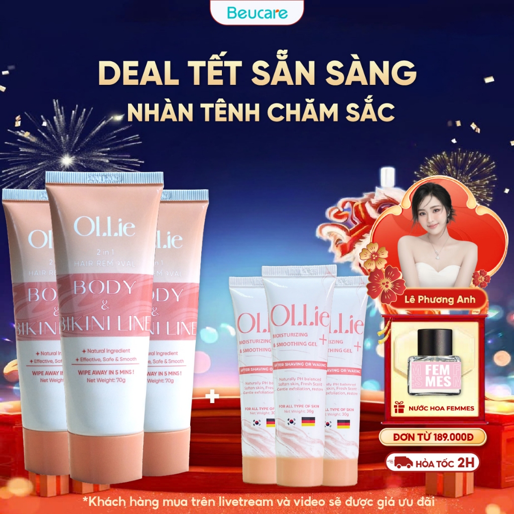 Combo 3kem tẩy lông Ollie + 3 kem dưỡng da làm chậm quá trình mọc lông Ollie