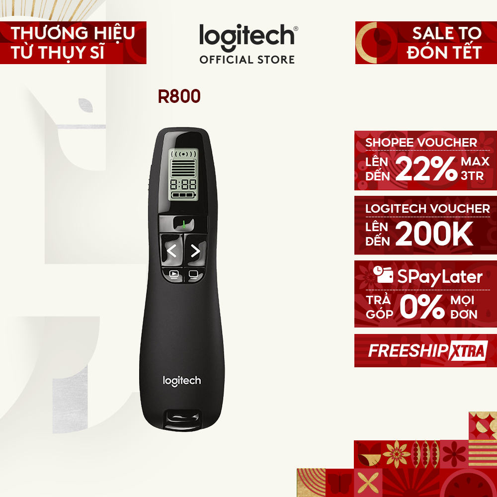 Bút trình chiếu LOGITECH R800 - Có màn hình LCD, phạm vi kết nối 30M