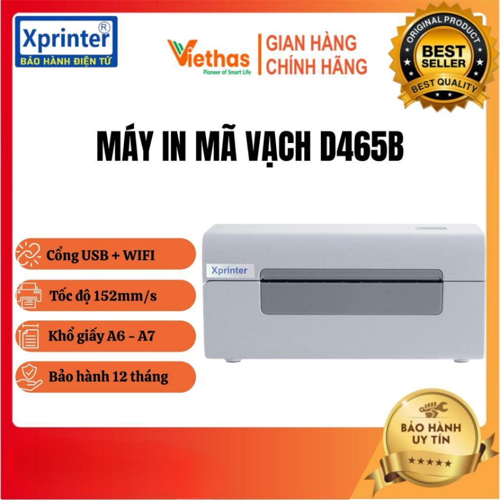 Máy In Nhiệt Xprinter XP-D465B USB + WiFi Chuyên In Đơn Hàng TMĐT - Tem Nhãn Mã Vạch Từ Điện Thoại V