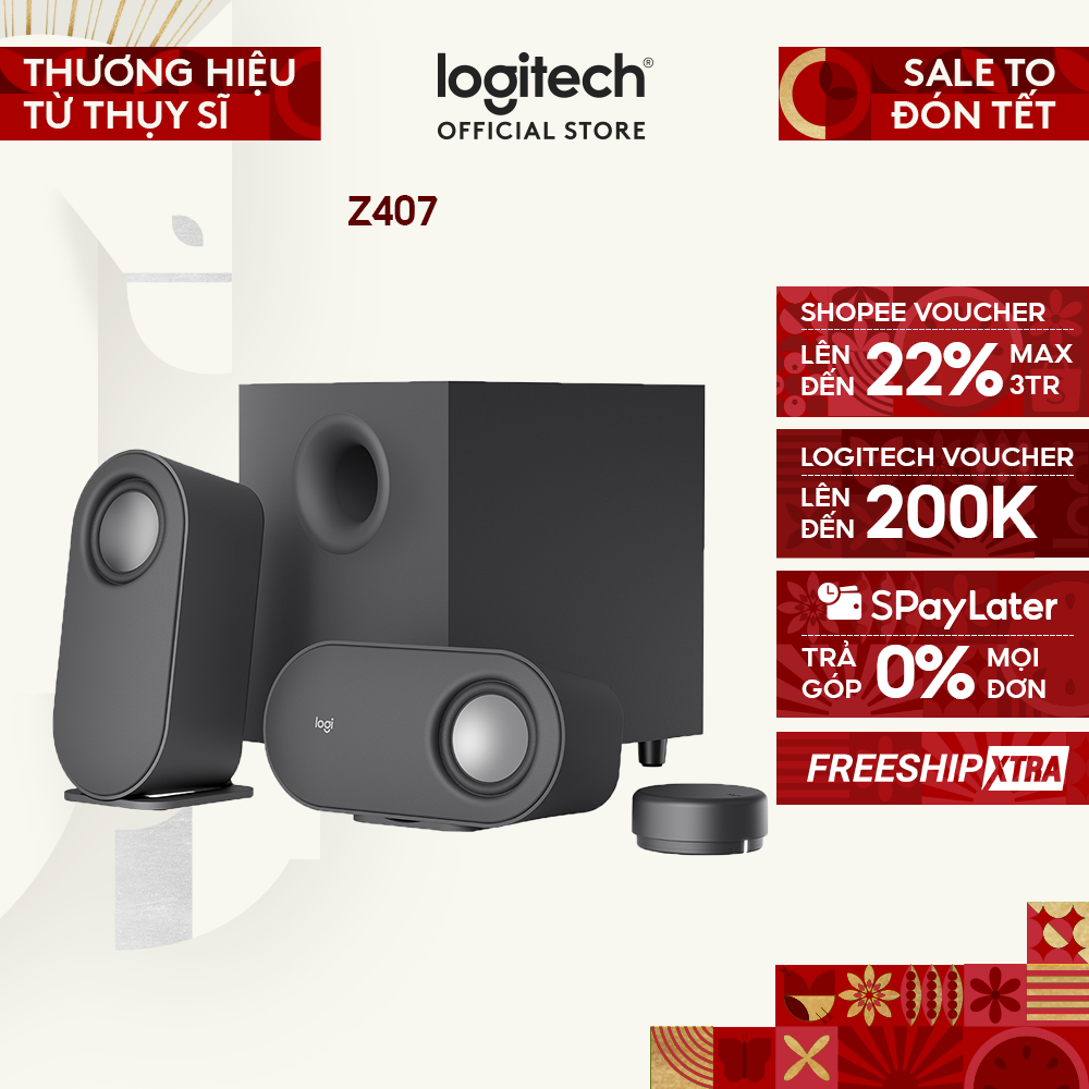 Loa máy tính Bluetooth Logitech Z407 - Đa kết nối (USB, AUX, Bluetooth), công suất 80W
