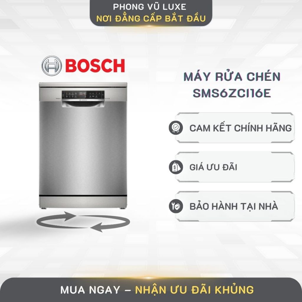 Máy rửa bát Bosch SMS6ZCI16E/ SMS6ZCI85M/SMS6ZCI00P  – Serie 6 Công Nghệ Sấy Zeolith, Tiết Kiệm Điện