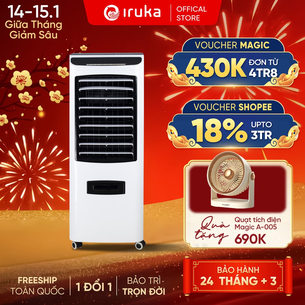 Quạt điều hòa Iruka I-99, tạo ion lọc không khí, công suất 2000W