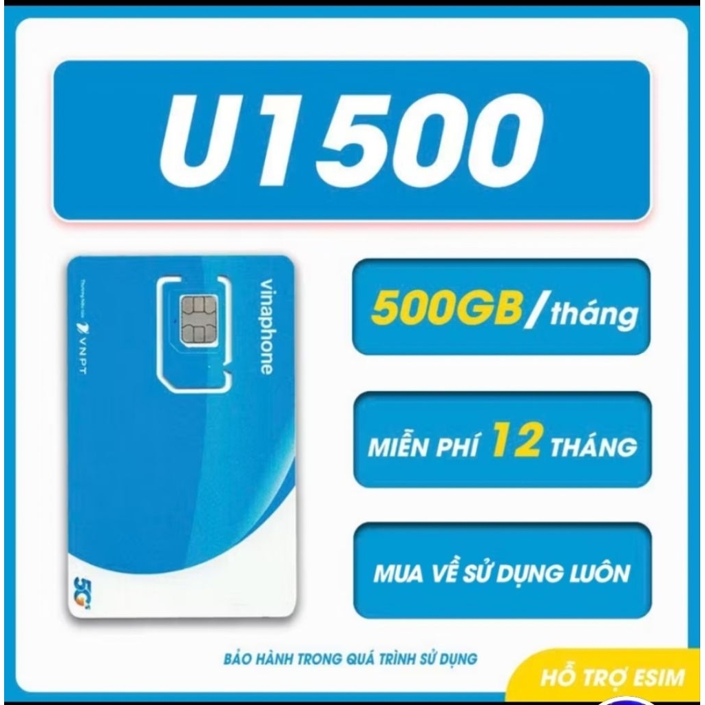 Sim U1500 5G- Sim vinaphone 500gb/tháng, sử dụng 12 tháng ko cần nạp