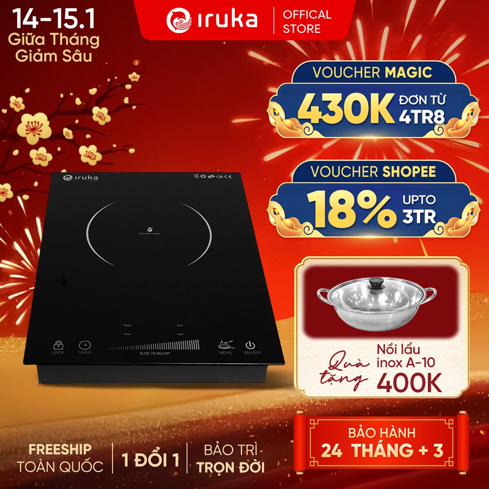 Bếp từ Iruka I-111, 2 vòng nhiệt, mặt kính ceramic, 2000W