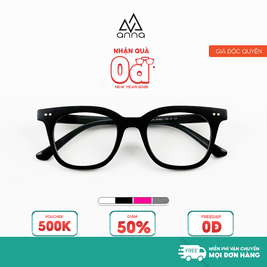Gọng kính cận thời trang nam nữ ANNA dáng vuông unisex cá tính 614