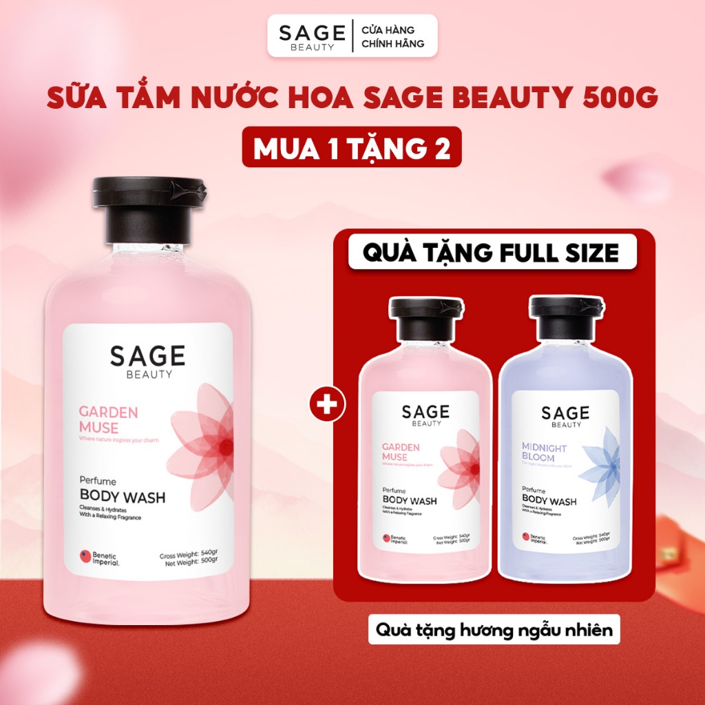 [MUA 1 TẶNG 2] Sữa Tắm Hương Nước Hoa SAGE BEAUTY Lưu Hương Lâu Giúp Dưỡng Ẩm, Mịn Da - 500ml