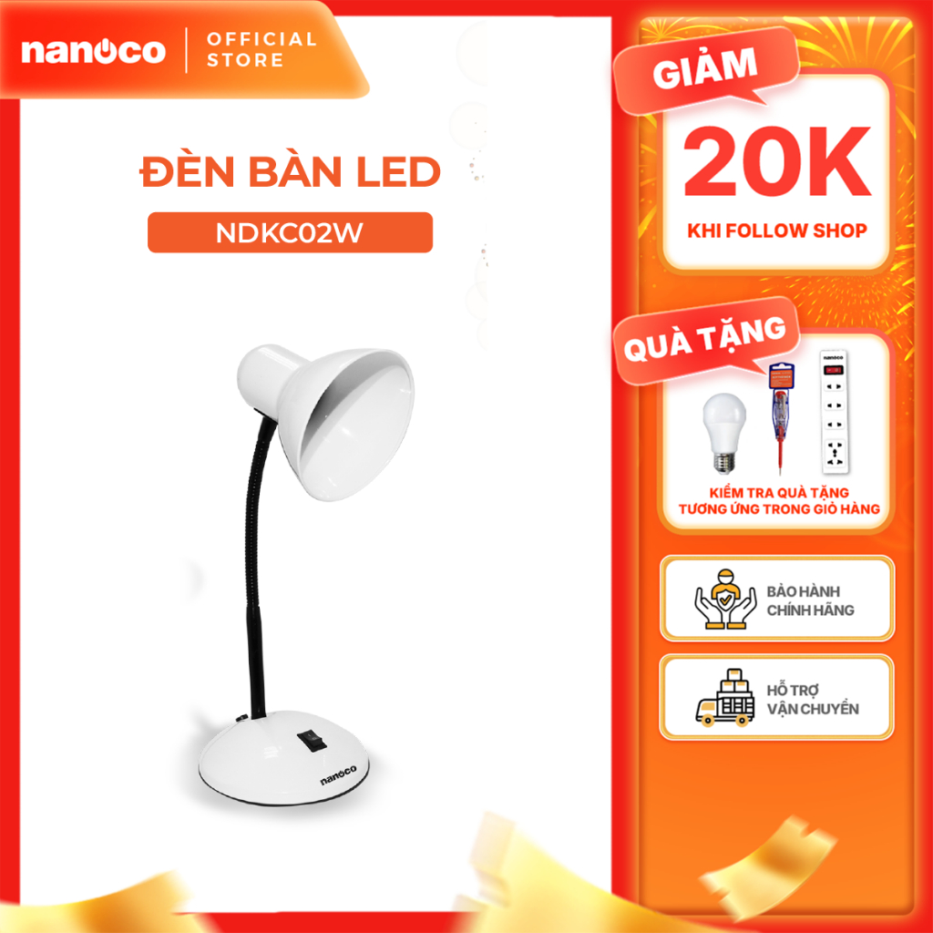 [QUÀ TẶNG] Đèn bàn E27 Nanoco model NDKC02 (không bóng) + tặng kèm 1 bóng Led bulb đui E27- 5W