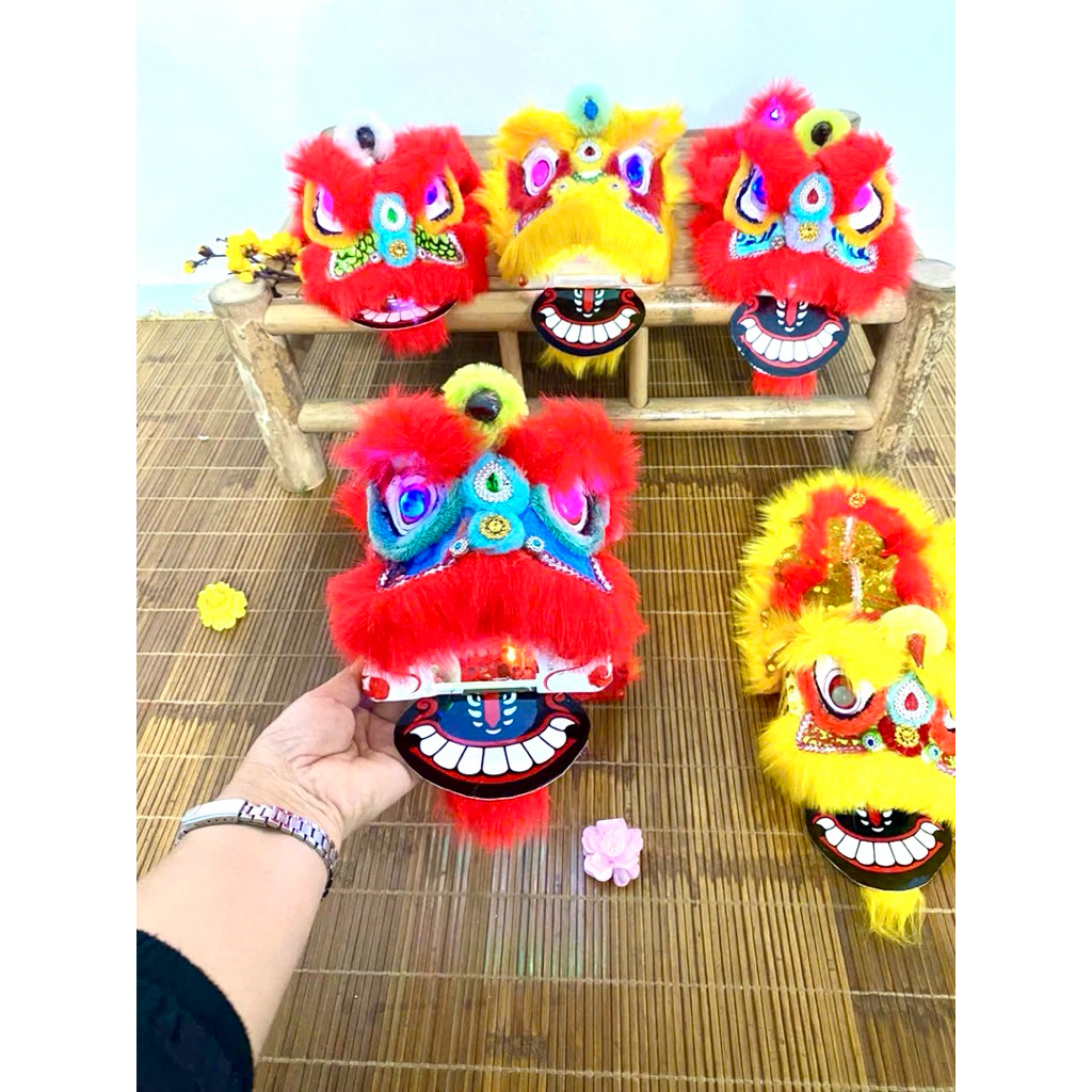 Đầu lân mini trang trí tết có đèn, Đầu lân mini deco tết có đèn