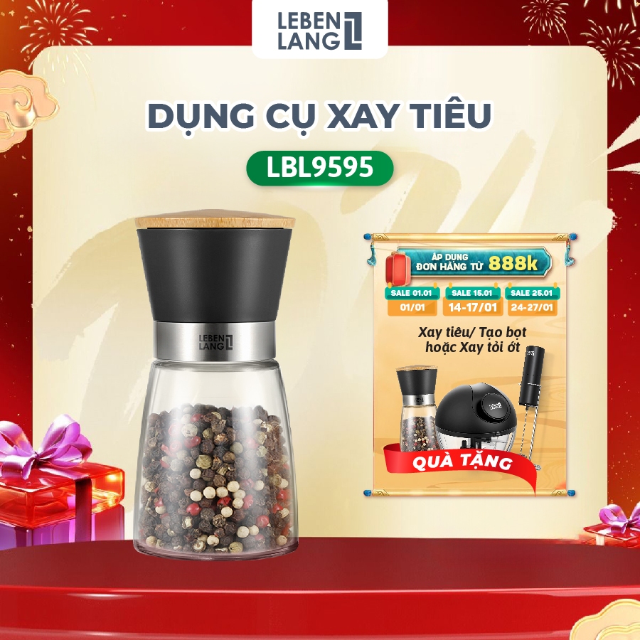 Lọ xay tiêu cầm tay thủy tinh, dụng cụ xay tiêu Lebenlang LBL9595, dung tích 170ml, nhỏ gọn tiện lợi