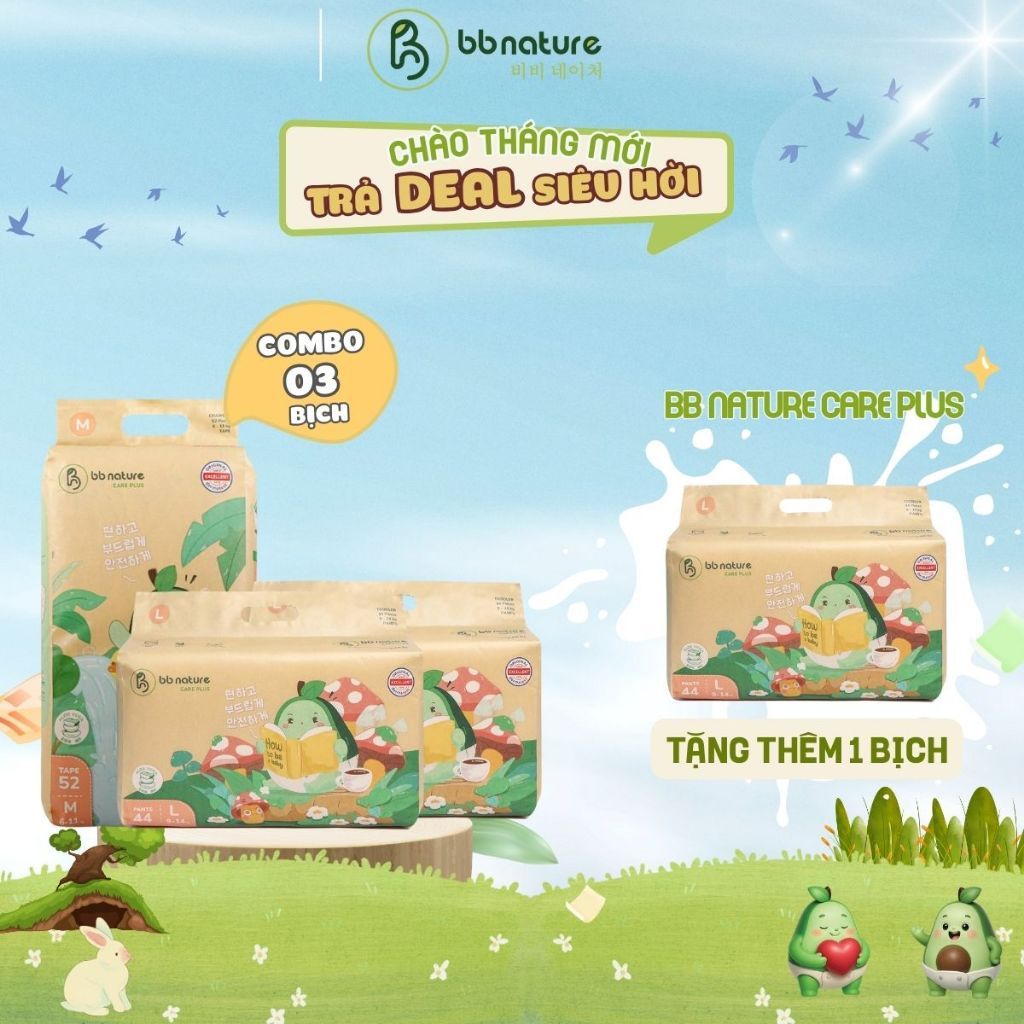 [MUA 03 BỊCH TẶNG 1 BỊCH]  Tã Bỉm BB NATURE Care Plus/ BB NATURE Classic cho bé - The Bunny