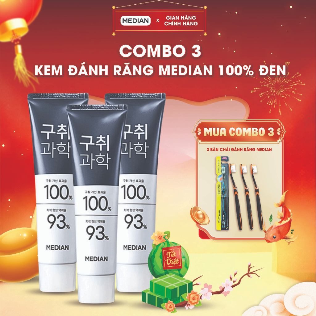 COMBO 3 TUÝP Kem Đánh Răng MEDIAN 100% Gum Science Toothpaste Hàn Quốc Chống Viêm Nướu, Giảm Hôi Miệng