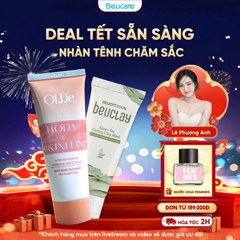 Combo Kem tẩy lông OLLIE + Mặt nạ đất sét Beuclay
