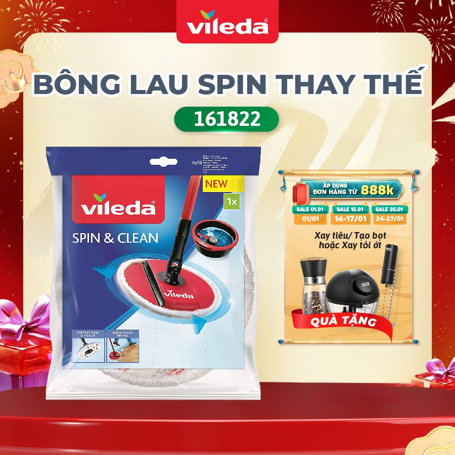 Bông lau thay thế cho cây lau nhà Spin&Clean diệt khuẩn 99% VILEDA - 161822