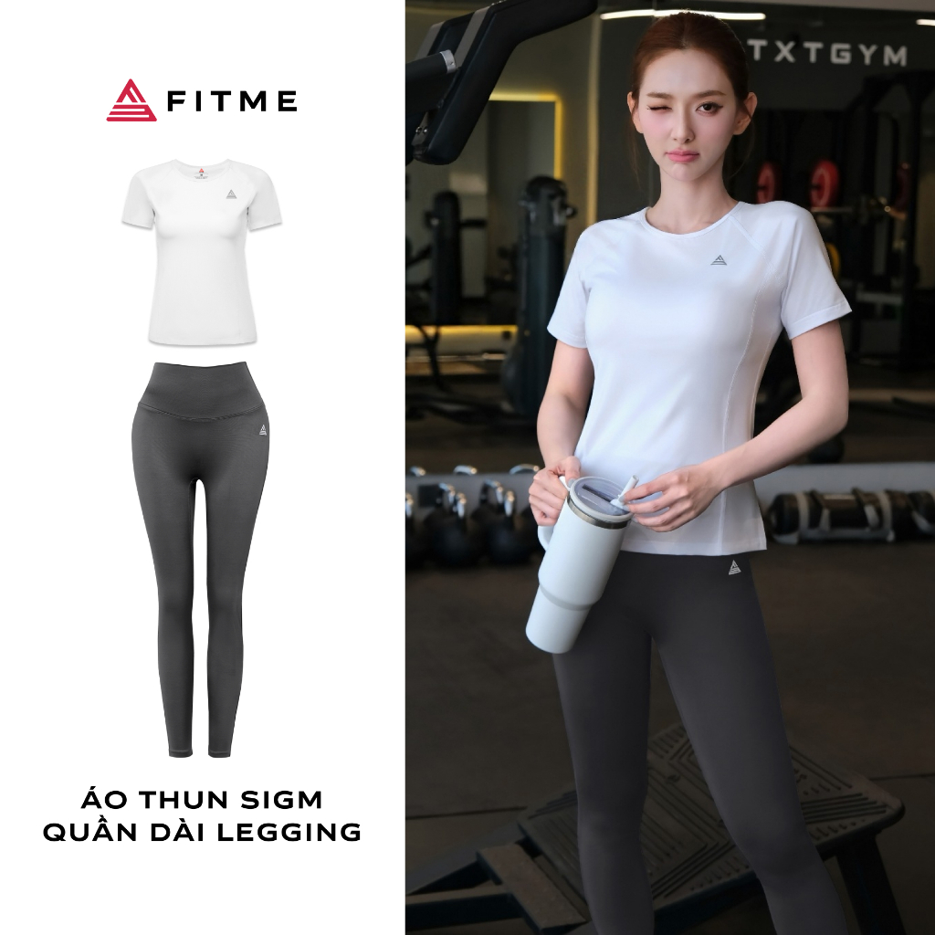 Bộ đồ tập gym, yoga nữ Fitme áo thun Sigma, quần legging Zeta thấm hút mồ hôi