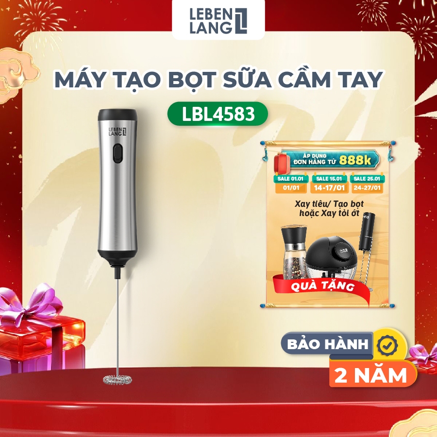 [Best] Máy Đánh Bọt Cafe Cầm Tay Kèm Giá Đỡ Lebenlang LBL4583, Sạc Điện, Công Suất 10W Bảo Hành 2 Nă