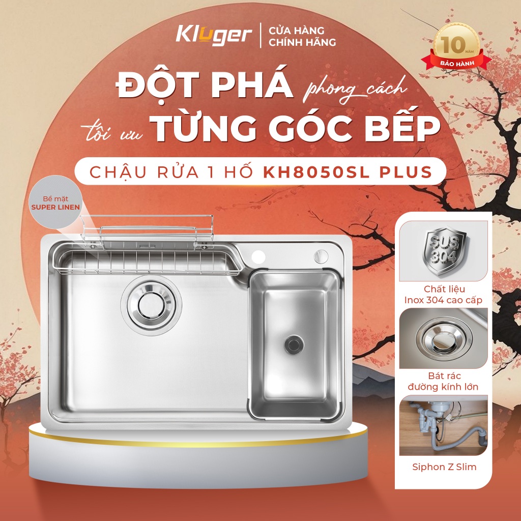 Chậu rửa bát Kluger KH8050SL Plus thiết kế kiểu Nhật, bề mặt Super LINEN mịn tăng tính thẩm mỹ