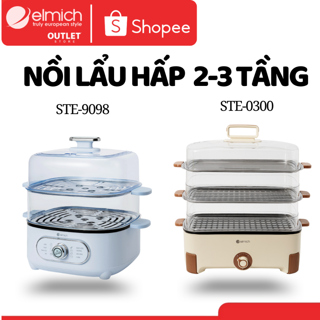 Nồi Lẩu Hấp Elmich 2 Tầng 4L STE-9098, 3 Tầng 4.5L STE-0300  – Tiện Lợi, An Toàn, Elmich Chính Hãng