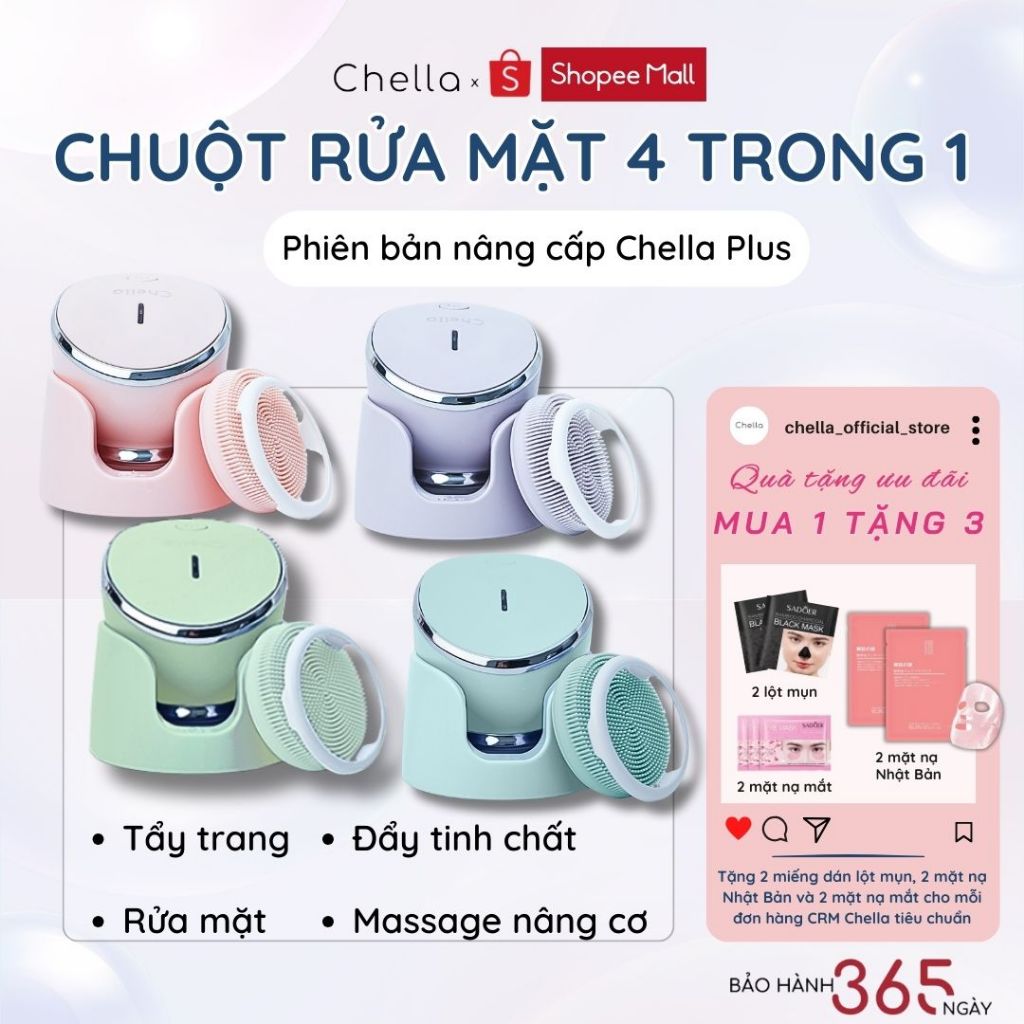 [LIVE] Chuột Rửa Mặt Chella 4 Trong 1 kiêm Tẩy Trang, Đẩy Tinh Chất, Rửa Mặt, Nâng Cơ - Bảo hành 1 N