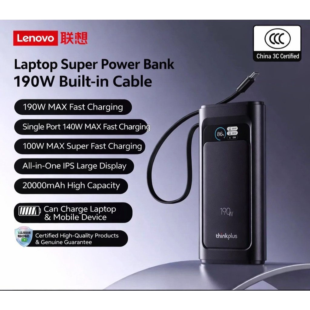 Sạc Dự Phòng Lenovo Thinkplus Linxt - 190W - 20.000 mAh - Màn Hình LED Mầu - Pin Xe Điện 21700