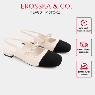 Erosska - Giày marry jane cao gót nữ mũi tròn phối dây thời trang màu đen cao 2cm - EL033