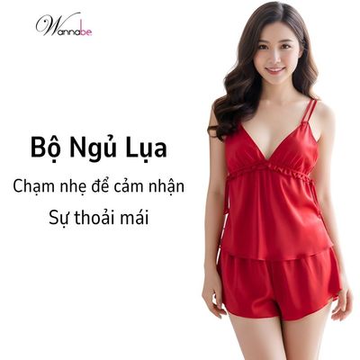 Bộ ngủ lụa mềm mại thiết kế nhún eo tinh tế WANNABE bộ đùi nữ dành cho Quý Cô thích nhẹ nhàng BSL04