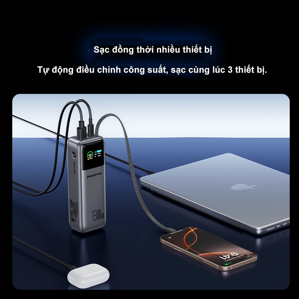 Pin Sạc Dự Phòng Pisen Pro TP-D107 - 130W - 20.000 mAh - Màn Hình LED AI - CCC - Pin 21700 | BigBuy360 - bigbuy360.vn
