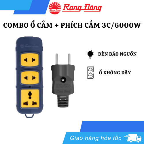 Ổ Cắm Không Dây Rạng Đông OC10 3C/6000W, Tích Hợp Đèn Báo Nguồn, Thiết Kế Hiện Đại, An Toàn Dễ Sử Dụ