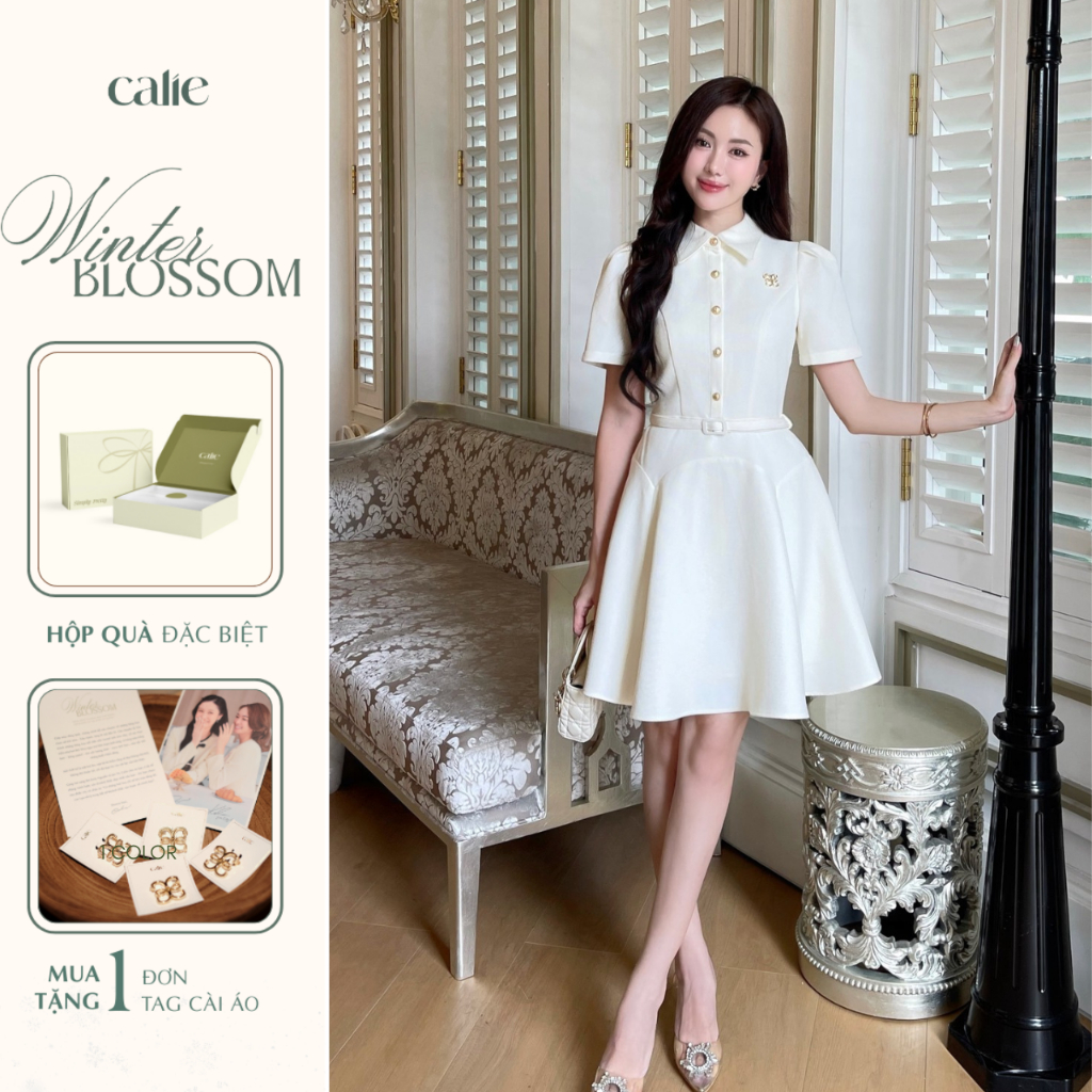 (Winter Chapter 1) Váy xoè dạ tweed cổ đức có đai, chất liệu cao cấp sang trọng thời trang nữ Calie 