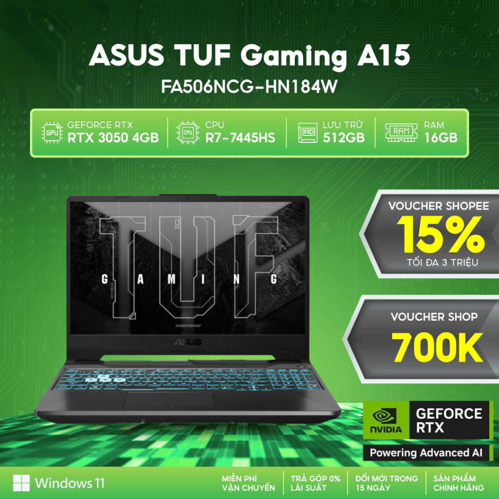 Laptop ASUS TUF Gaming A15 FA506NCG-HN184W Card GeForce RTX™ 3050 4GB  / AMD R7-7445HS/ 16GB / 512GB