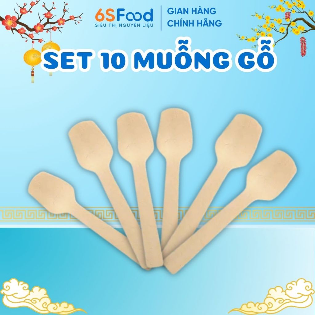 Set 10 muỗng gỗ ăn panna cotta, bánh kem - 6SFOOD