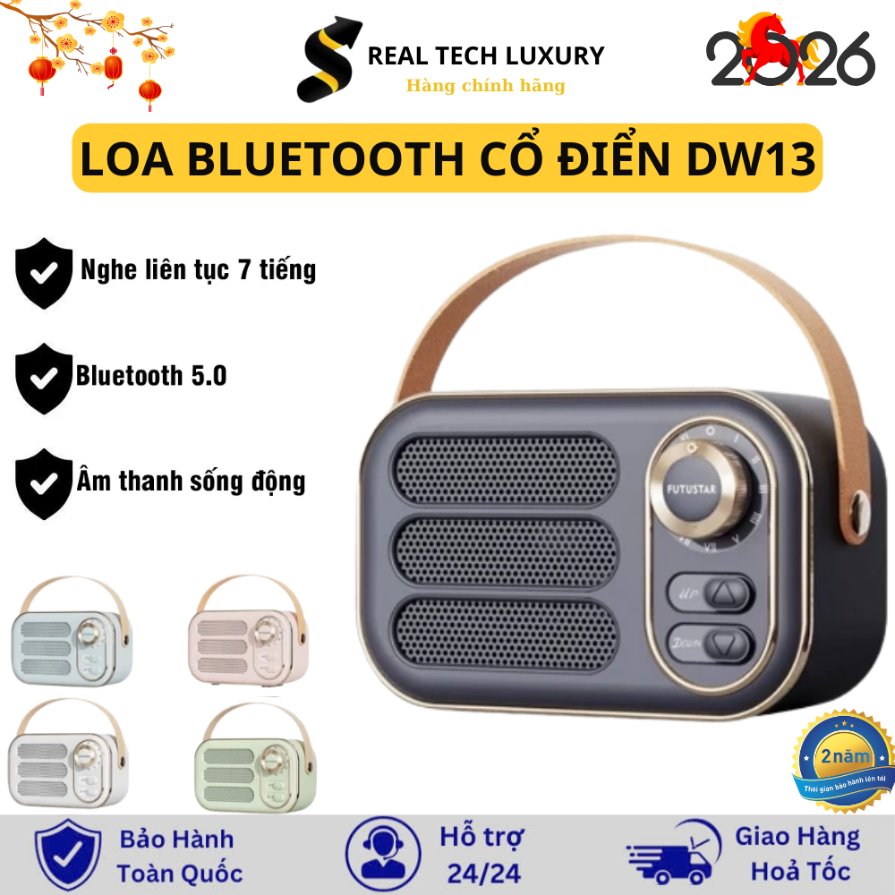Loa Bluetooth DW13 Vintage Retro Mini , Công suất 5W, Phong cách cổ điển, Âm thanh 3D sống động, Bảo