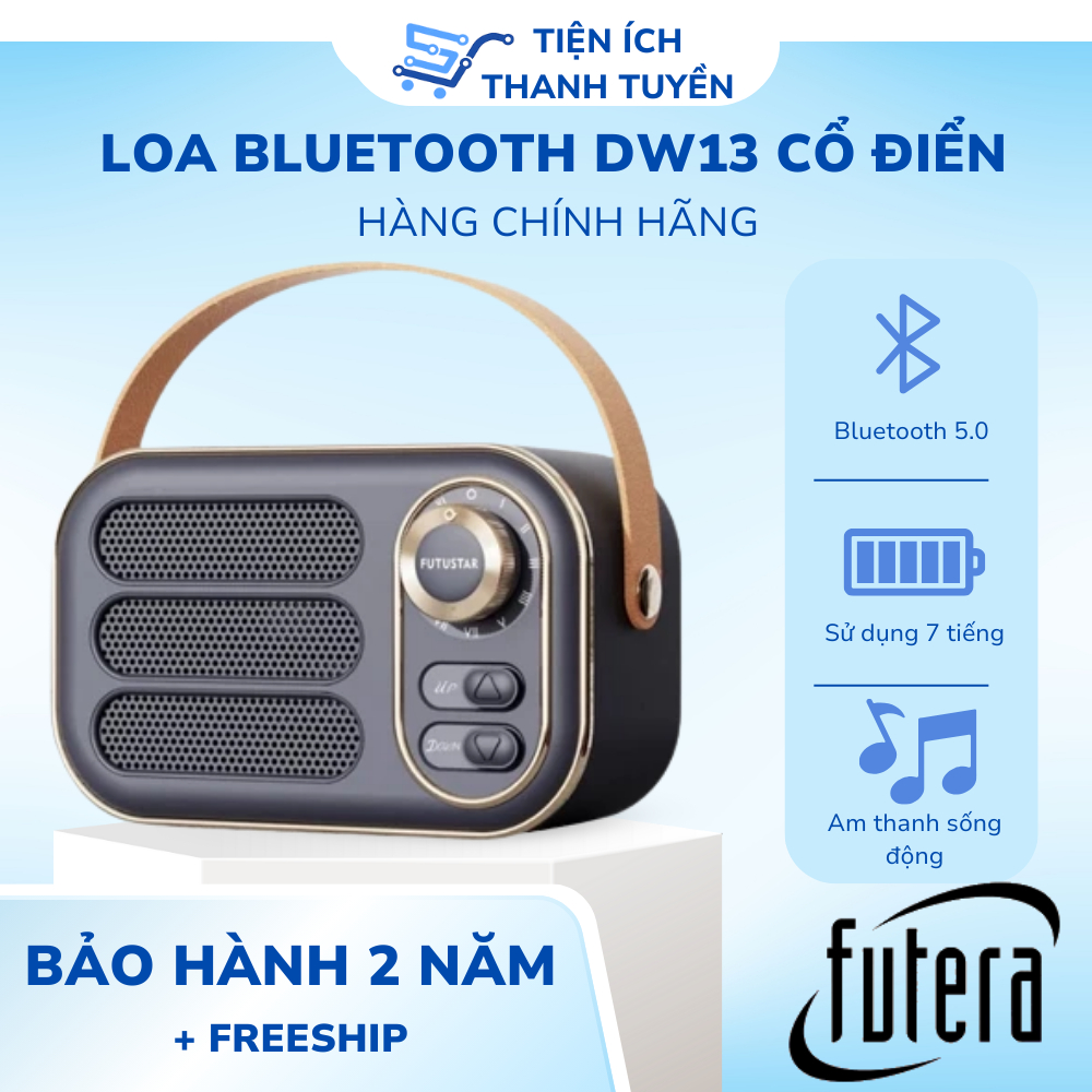 Loa Bluetooth mini DW13 Vintage Retro, Công suất 5W, Phong cách cổ điển, Âm thanh 3D sống động, Bảo 
