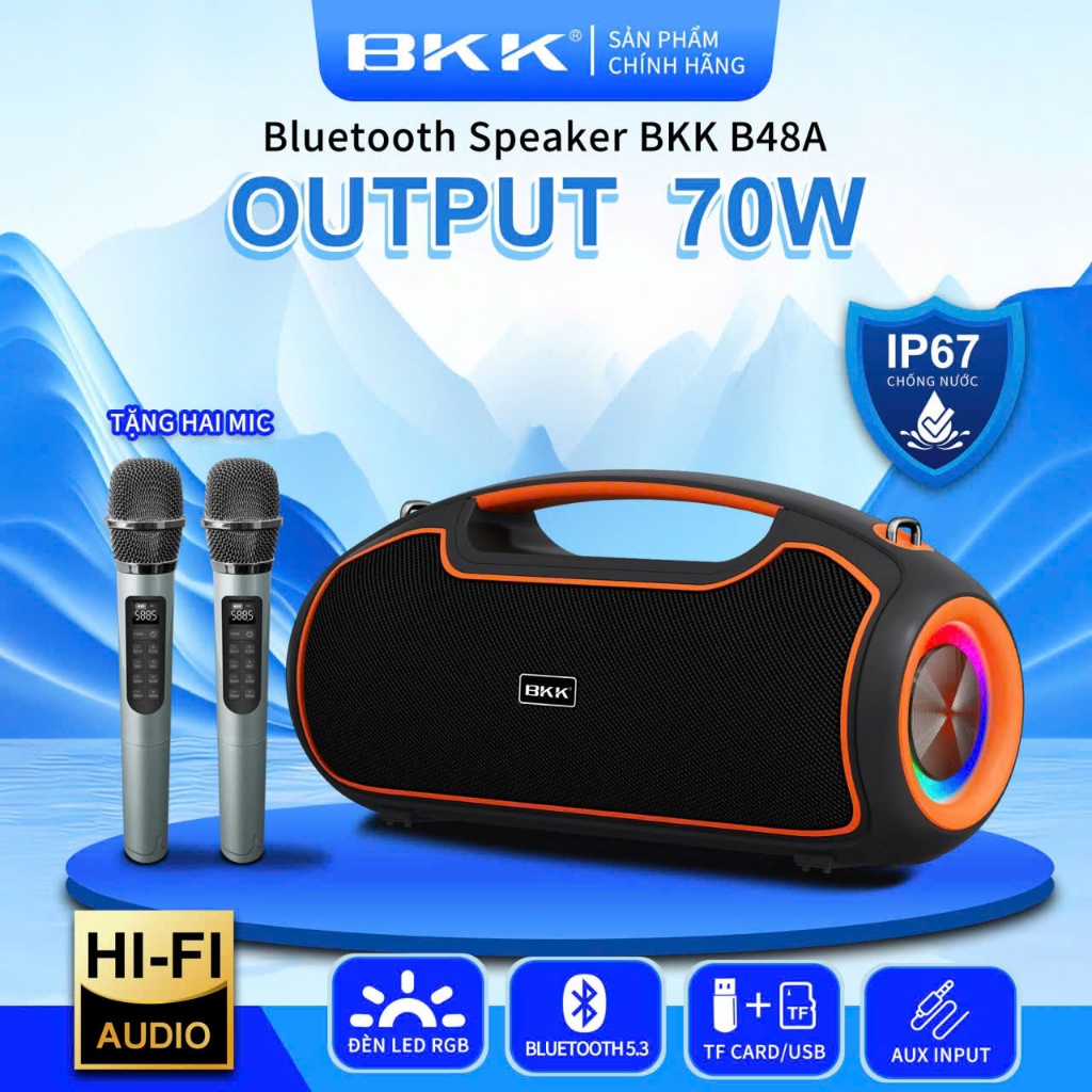 LOA Bluetooth BKK B48A LOA KARAOKE LOA MÁY TÍNH CÓ THỂ HÁT NGOÀI TRỜI THUẬN TIỆN XÁCH TAY KÈM 2 MICR