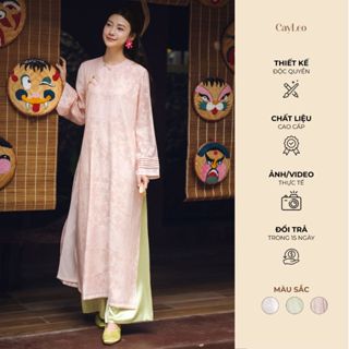 [KOL] Áo dài Thanh Anh dáng suông tân nữ cổ tròn tơ gấm hoa chìm CayLeo Design - AD03