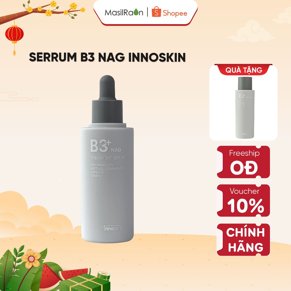 Serum B3 NIA 20% NAG Treatment Inoskin Hàn Quốc 50ml Sáng Da, Kiềm Dầu (Tặng 1 Chai Toner B3 Blemish
