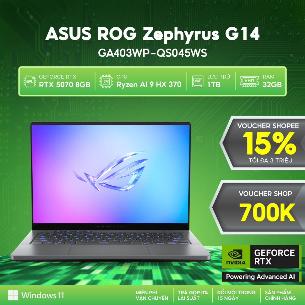 Laptop ASUS ROG Zephyrus G14 GA403WP-QS045WS GeForce RTX™ 5070 8GB / Ryzen AI 9 HX 370 / 32GB | 1TB