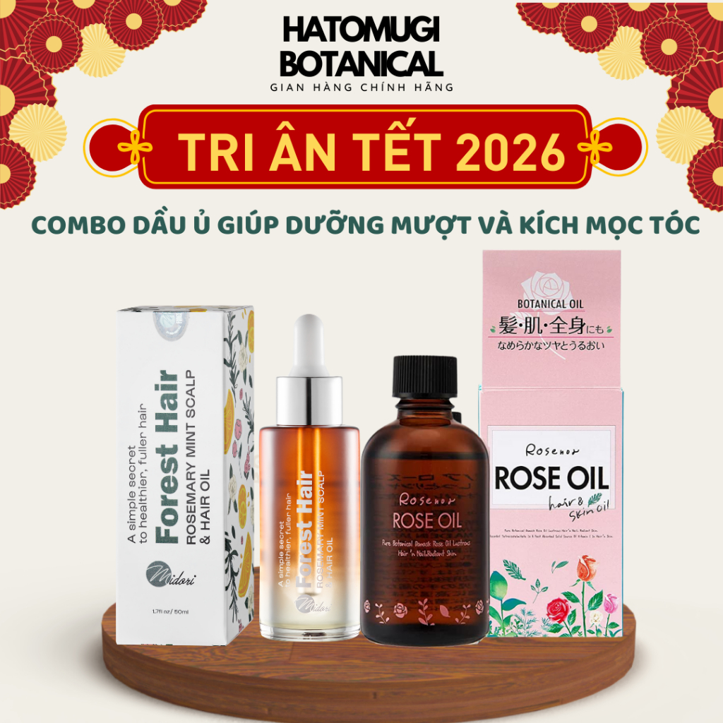 [COMBO OIL] Dầu dưỡng Rose Oil Botanical Nhật Bản +ủ Forest Hair Rosemary Oil siêu phục hồi kích mọc