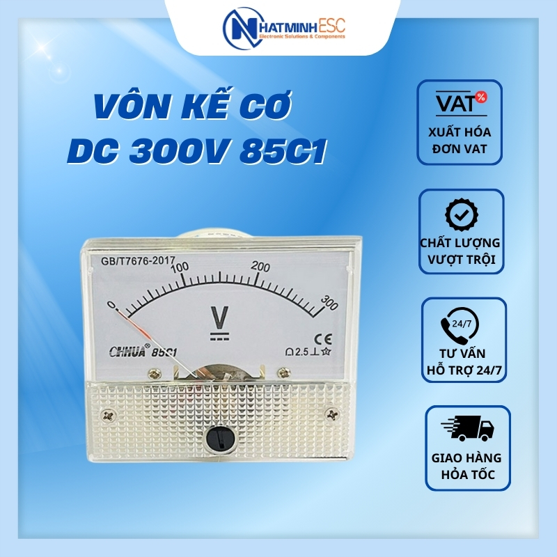 Vôn kế cơ DC 300V 85C1 đo áp 0-300V chính hãng HUA