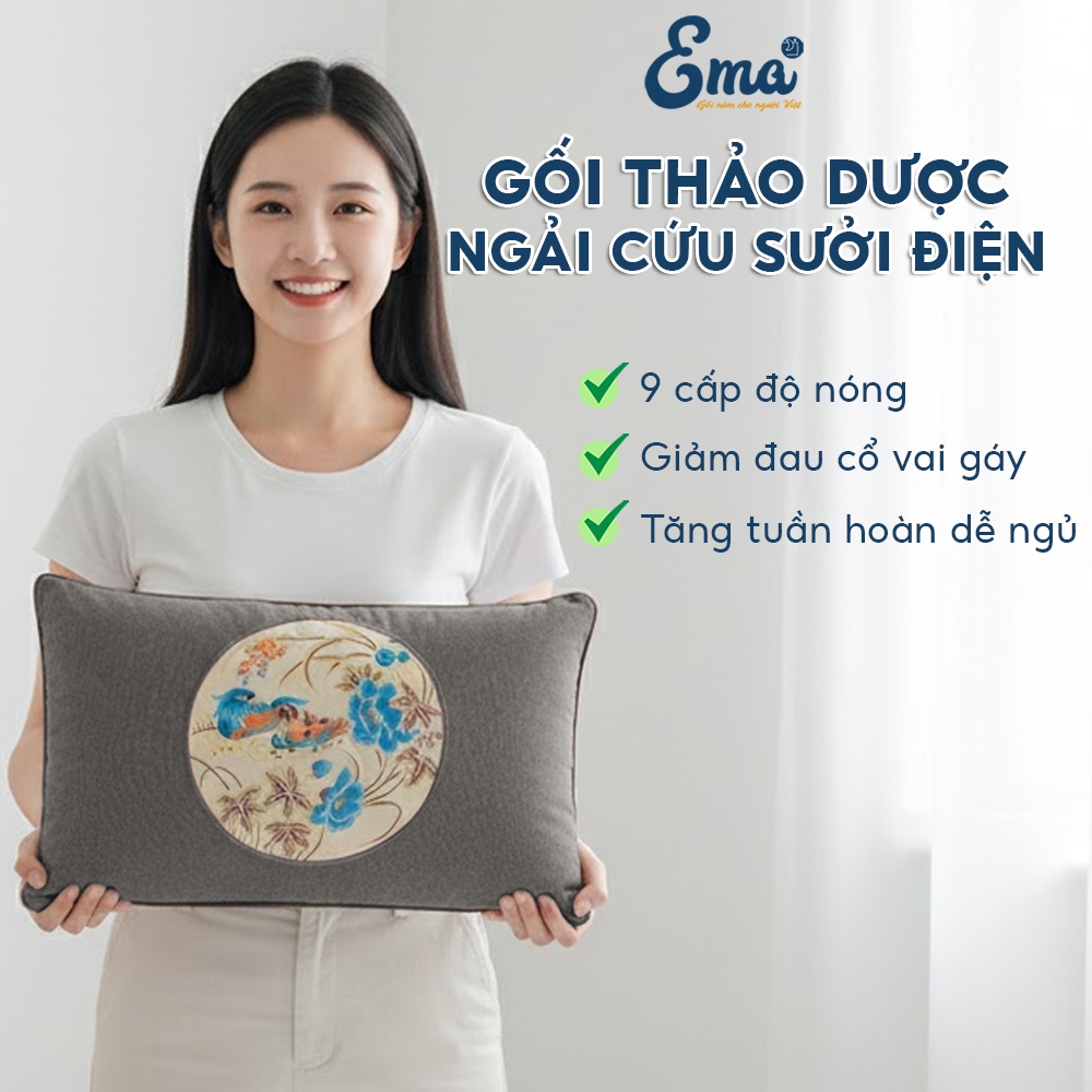 Gối Thảo Dược Ngải Cứu Sưởi Điện Chính Hãng EMA giúp làm ấm, giảm đau mỏi cổ vai gáy, hỗ trợ ngủ sâu | BigBuy360 - bigbuy360.vn