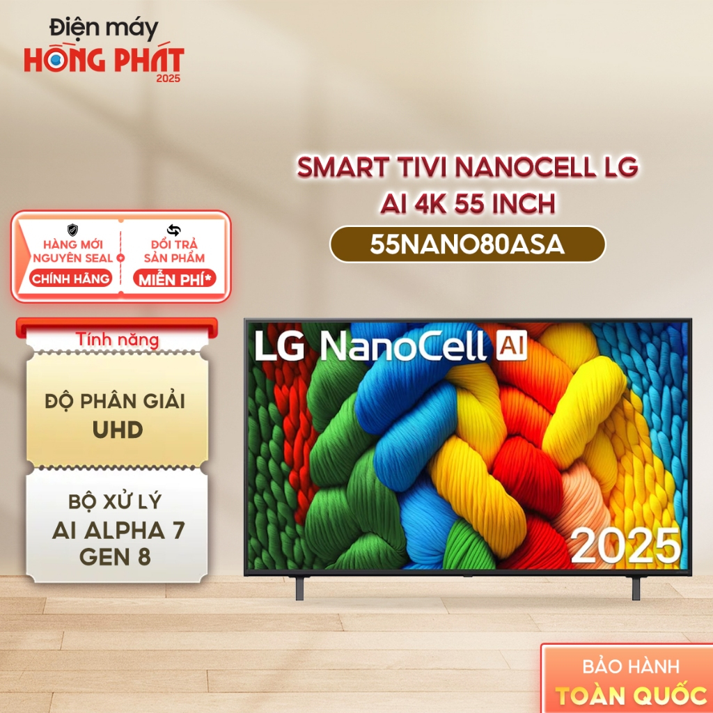 IB shop [Giao-Lắp HCM/Cần Thơ] Smart Tivi LG AI 2025 NanoCell AI NANO80ASA 55 inch 55NANO80ASA Giao 