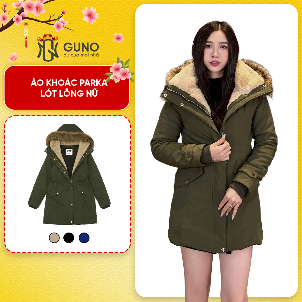 Áo Khoác Parka Nữ GUNO Lót Lông Mềm mịn giữ ấm, Chống Gió, áo khoác mùa đông 25AG145