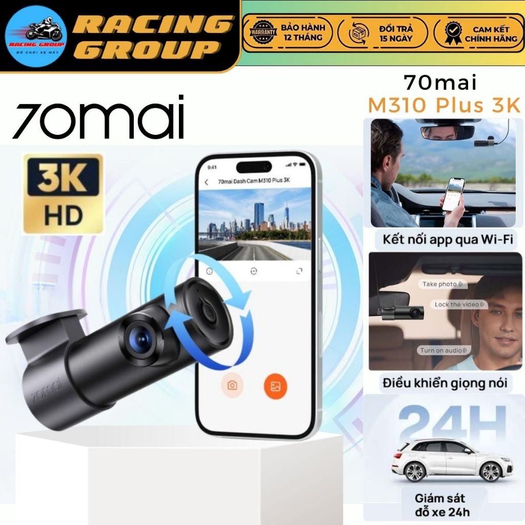 Camera hành trình Ô Tô 70mai M310 Plus 3K, Độ Phân Giải 3K HD Siêu Nét, Thách Thức Mọi Điều Kiện Ánh