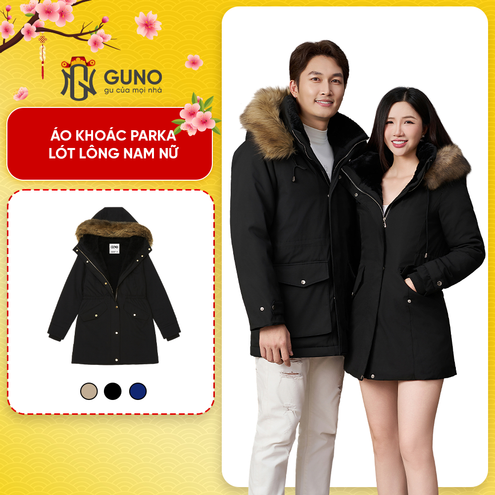 Áo Khoác Parka GUNO Nam nữ Lót Lông Dày Siêu Ấm – Túi Hộp Có Mũ Chống Gió Chống Thấm -25AG145/AB148