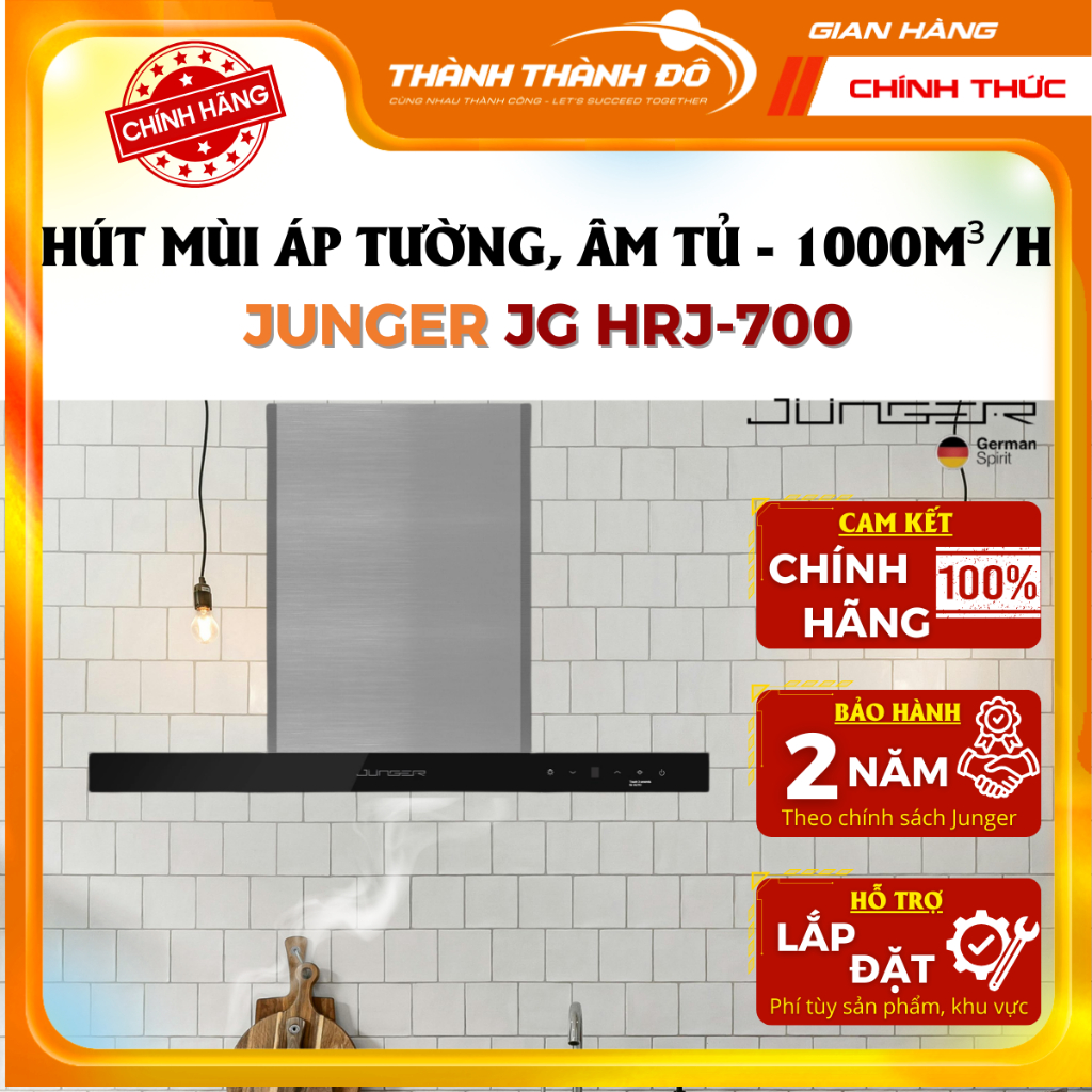 [CHÍNH HÃNG] Máy Hút Mùi Áp Tường/ Âm Tủ Junger HRJ-700 - Công Suất Hút 1000m³/h -Nhập khẩu Thái Lan