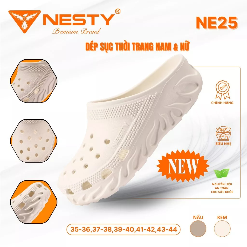 [NE25] [TẶNG 12 CHARM] Dép Sục Họa Tiết Ngọn Lửa Cá Tính Nesty NE25 Đế Cao 4cm Nhựa EVA Siêu Nhẹ